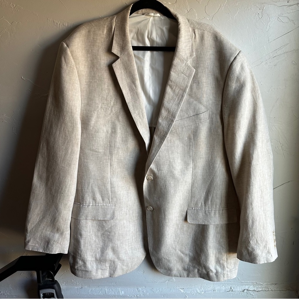 Palm Beach Brock Beige Linen 2-Button Blazer Sport Coat Beach Coastal Prep 50L‎